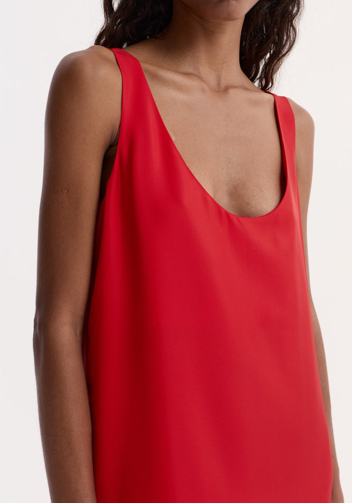 Silk scoop-neck dress | red, featuring a sleeveless design with a deep scoop neckline and relaxed fit, highlighting its pure silk elegance.