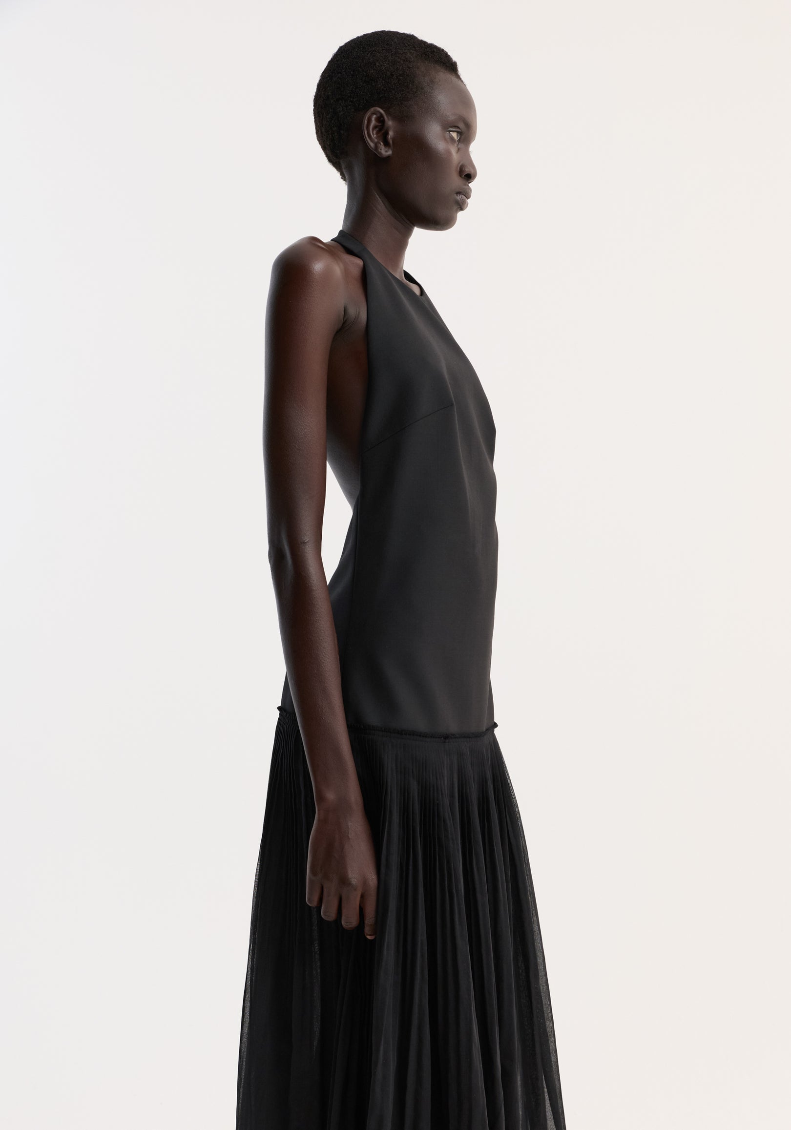Pleated muslin halter dress | black