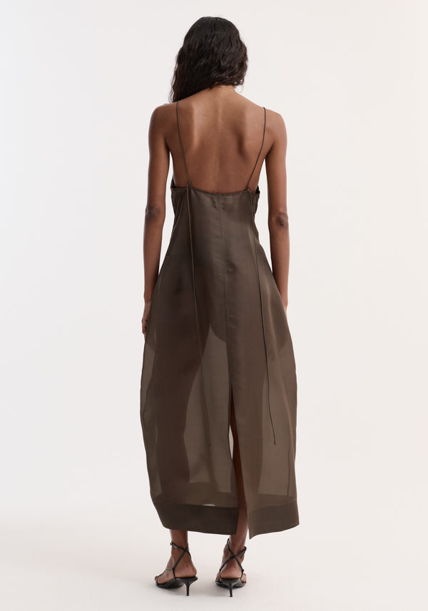 Sheer bustier volume dress | earth