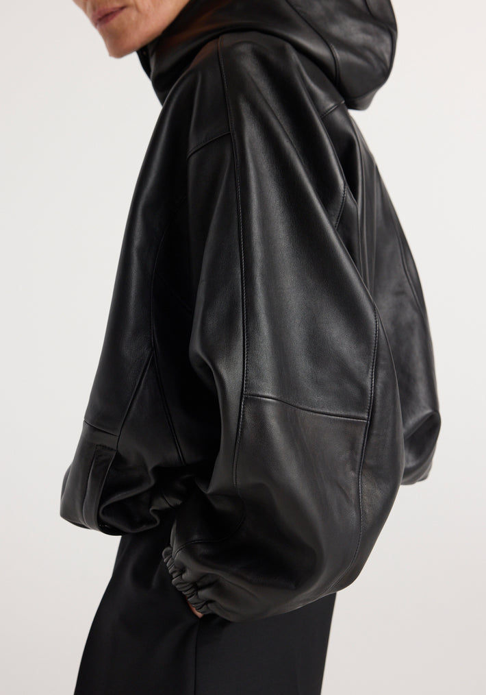 Leather oversized anorak | black