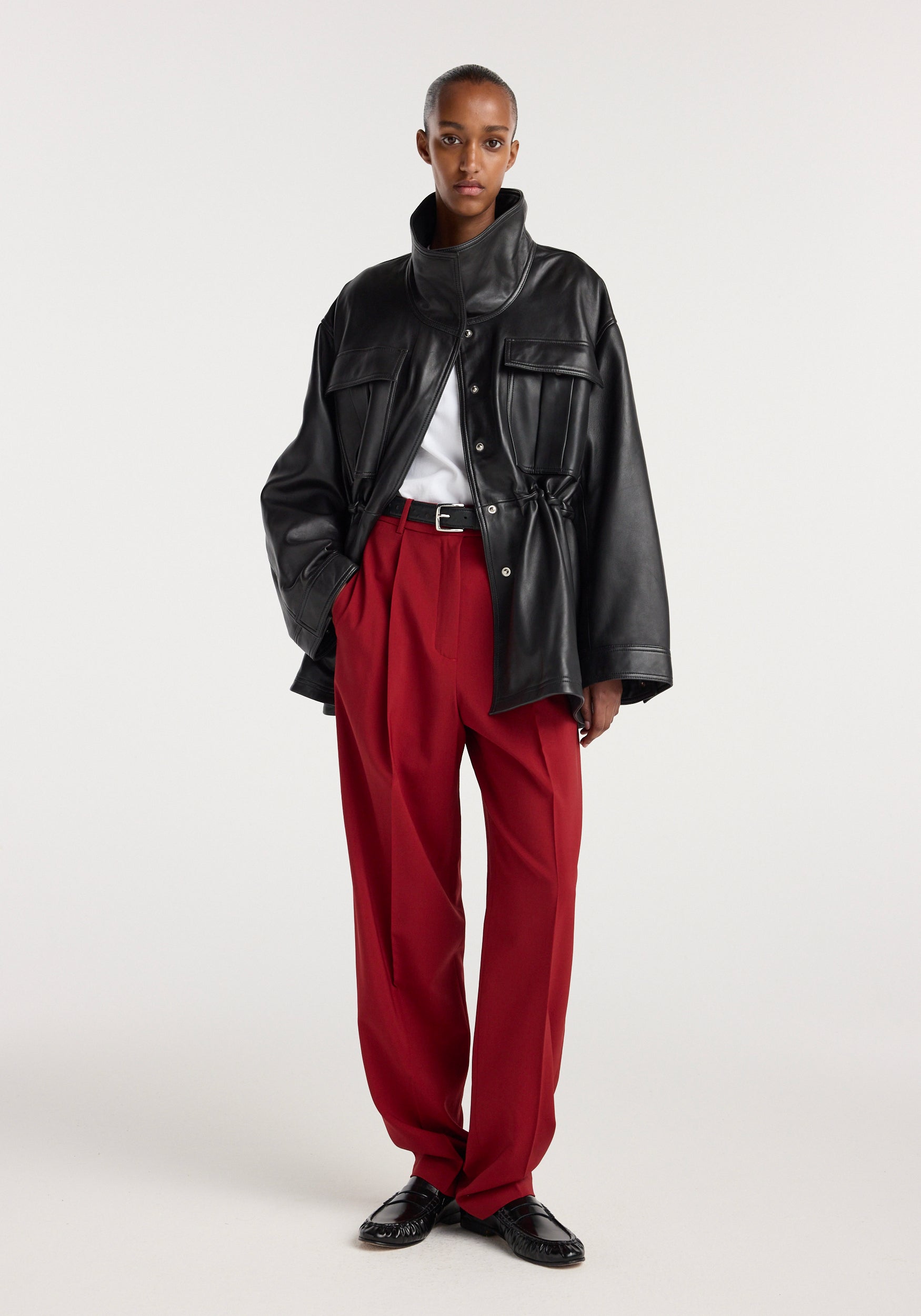 Sculptural leather jacket | black