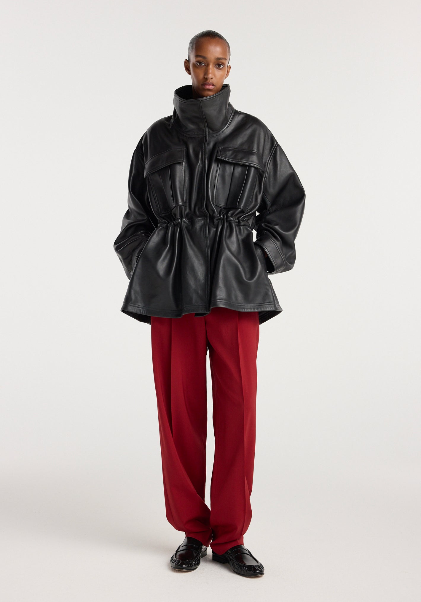Sculptural leather jacket | black