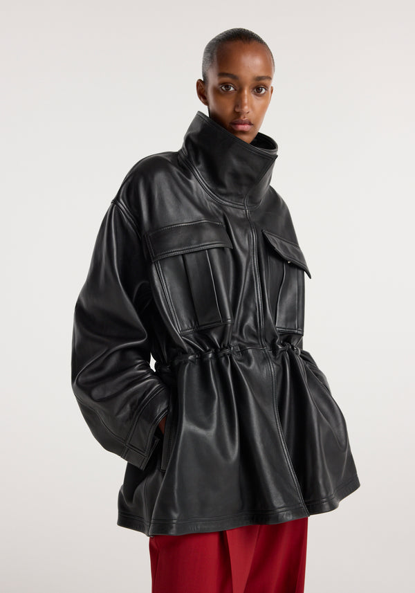 Sculptural leather jacket | black