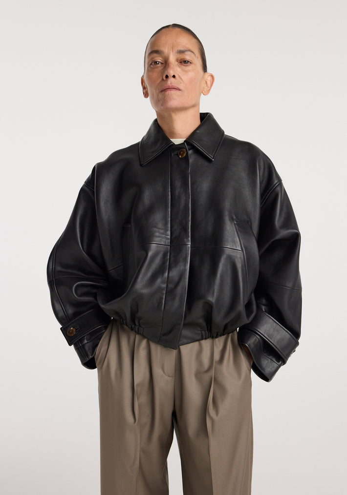 Leather blouson jacket | black