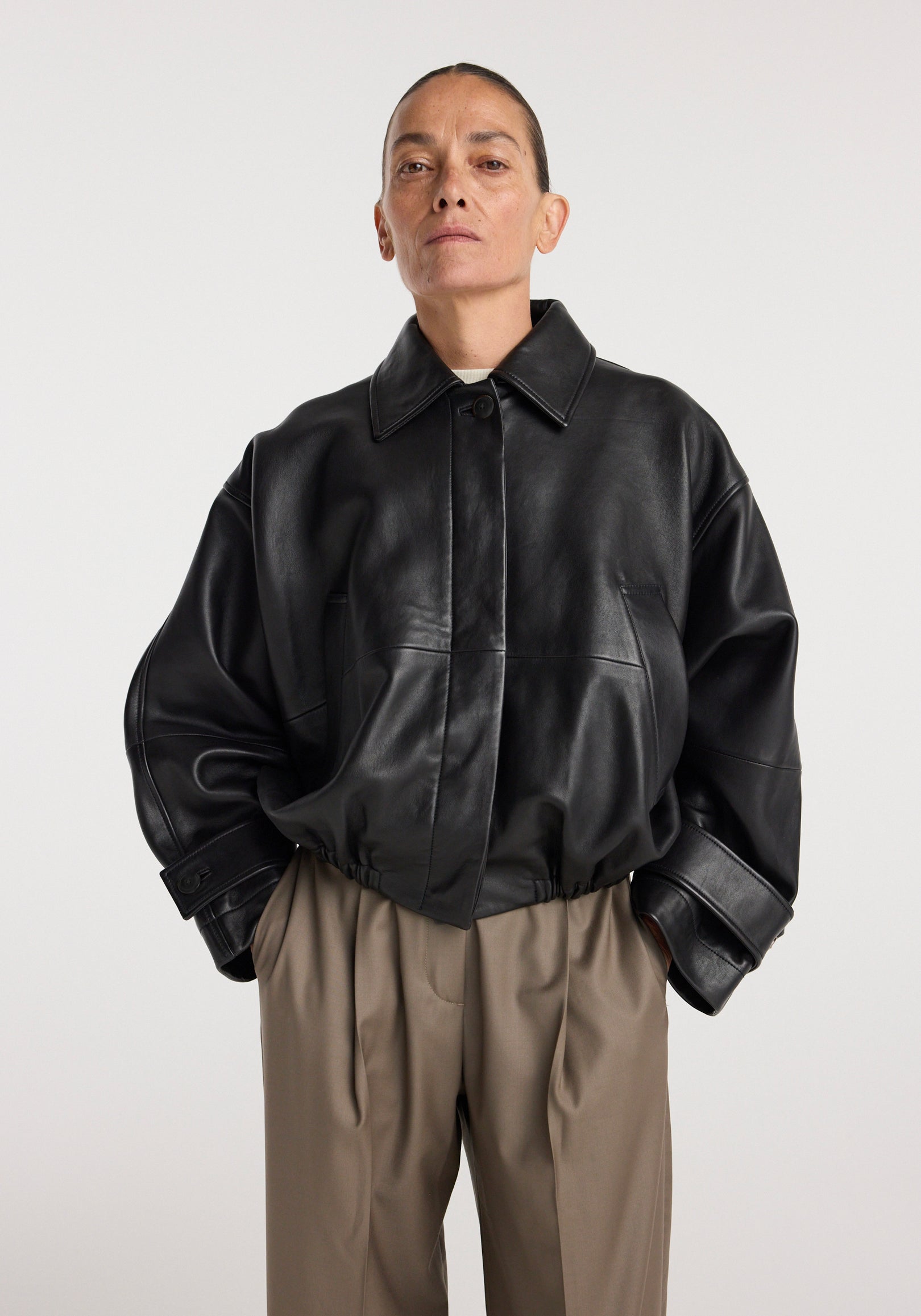 Leather blouson jacket | black