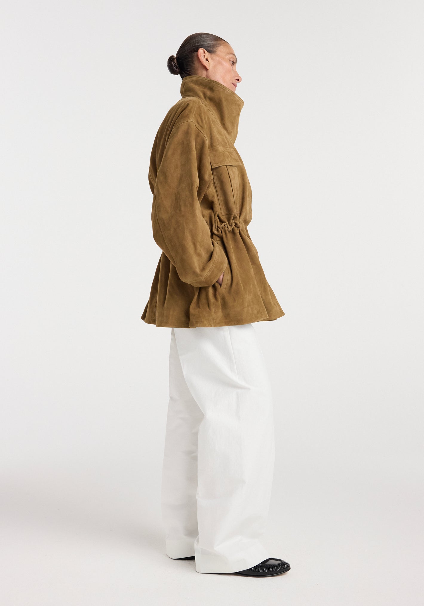 Sculptural suede jacket | sage