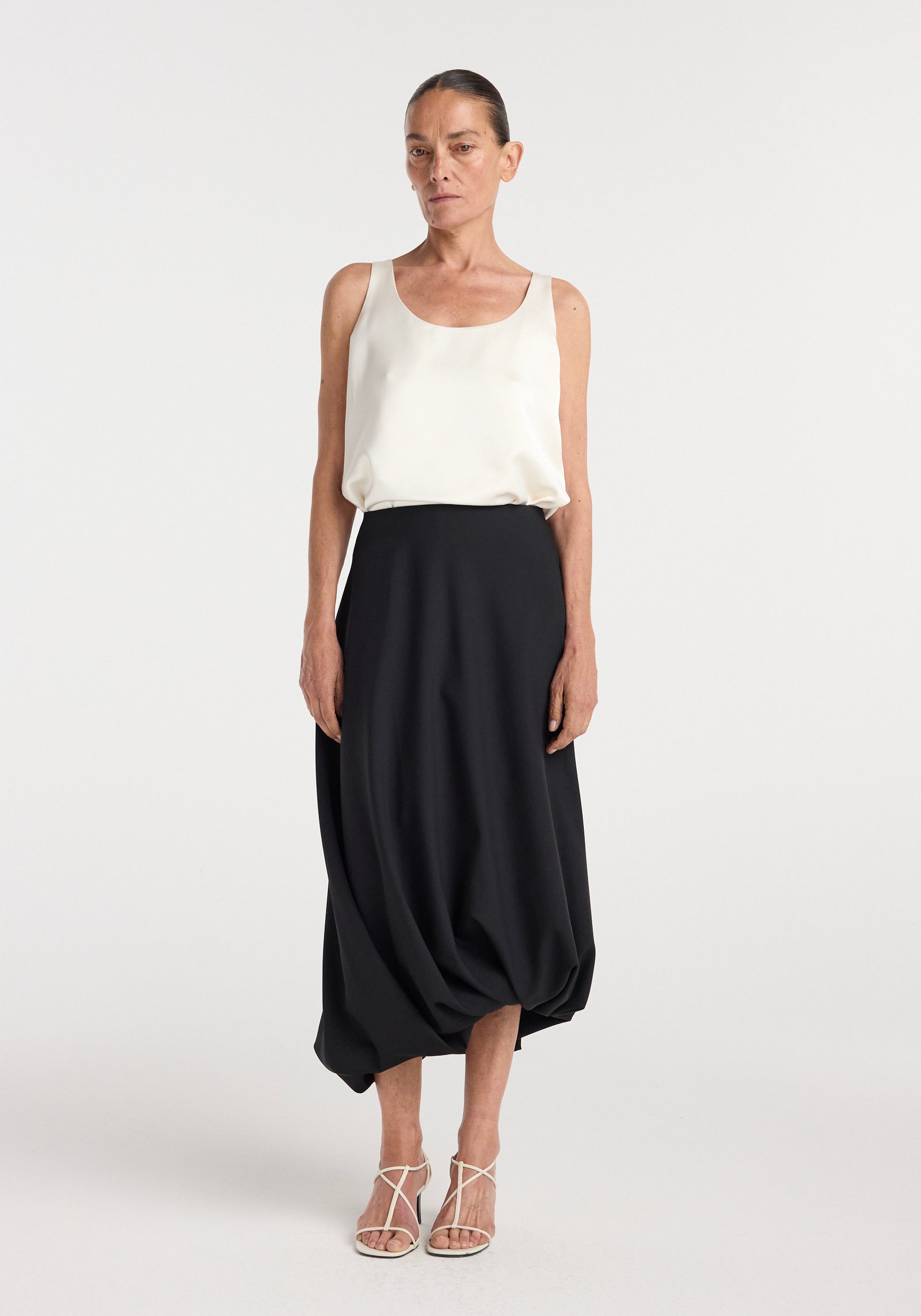 Satin scoop-neck top | ivory