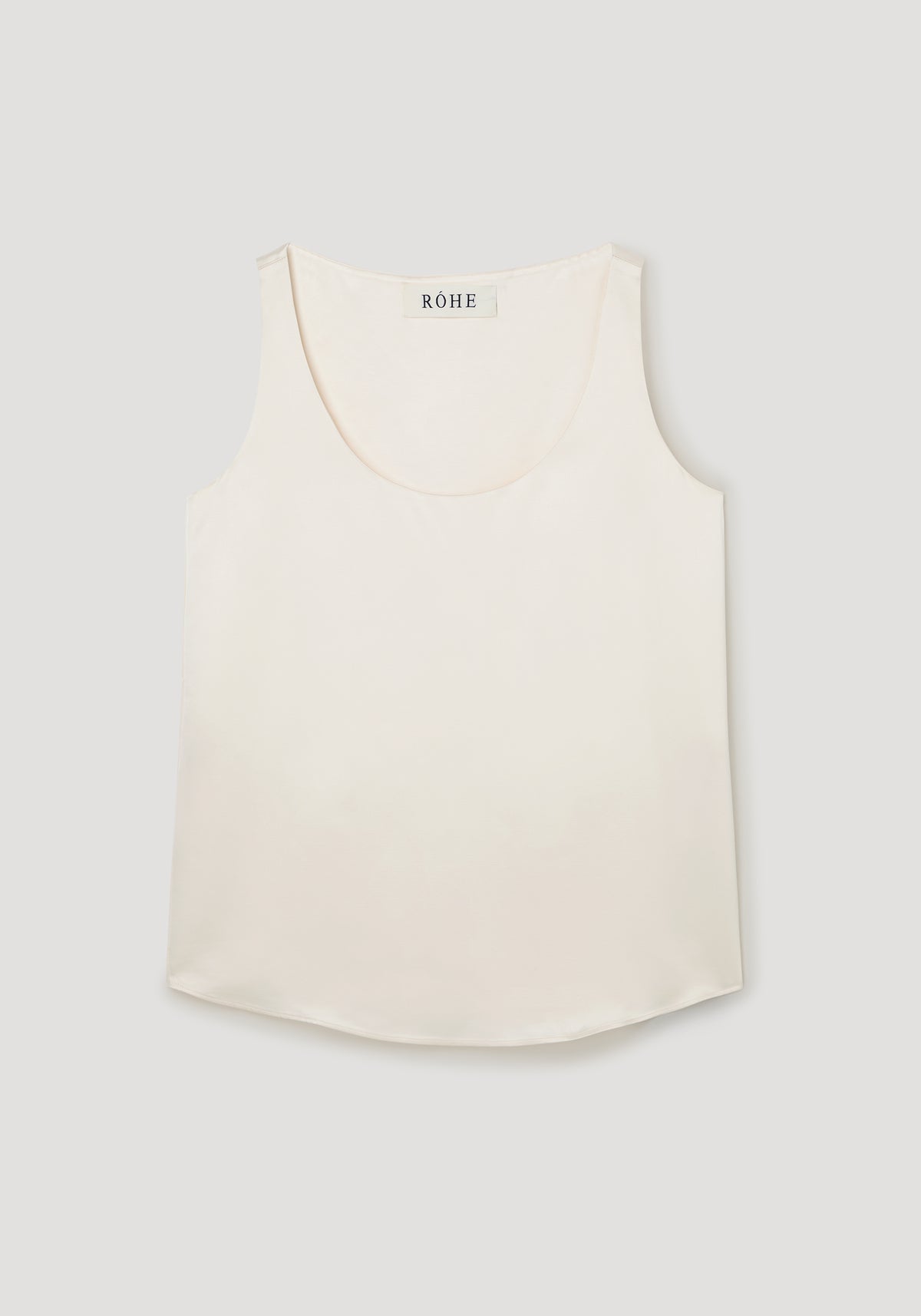 Satin scoop-neck top | ivory shown from the front on a light background with a rounded neckline and gently curved hem