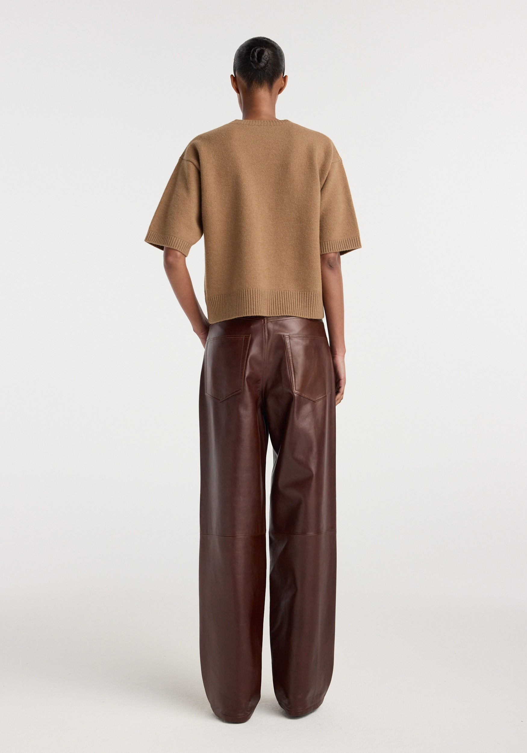 Compact knitted top | camel