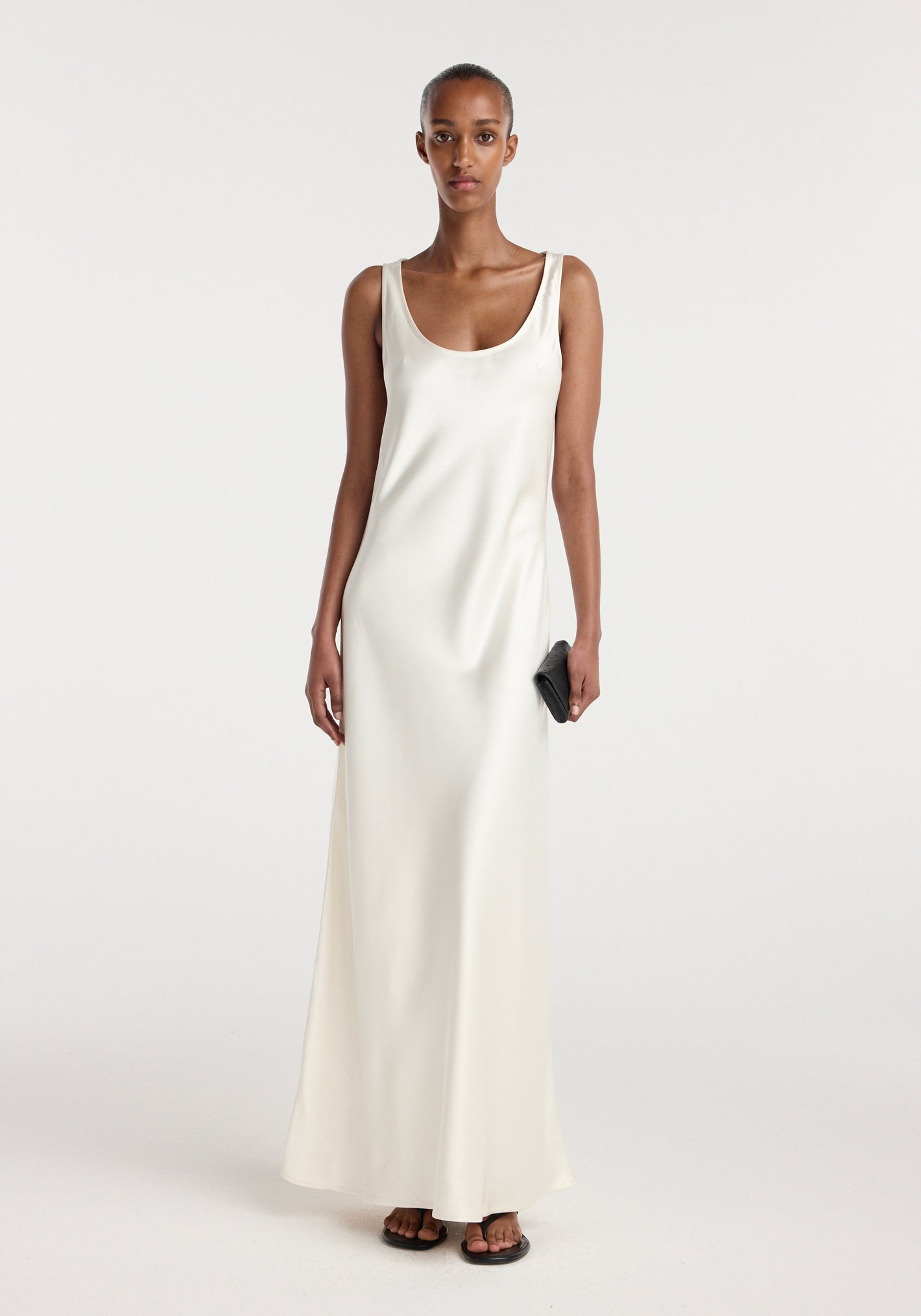 Scoop neck satin dress | ivory