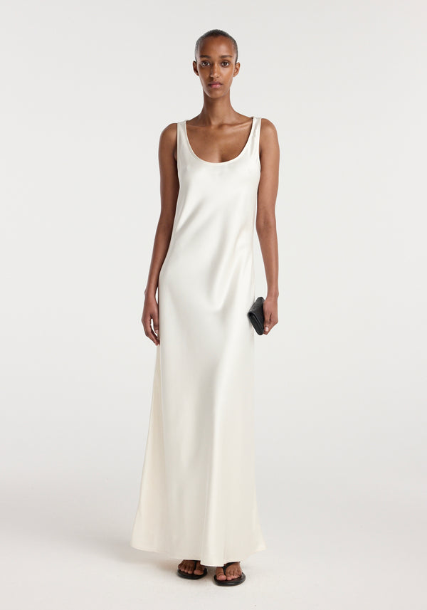 Scoop neck satin dress | ivory