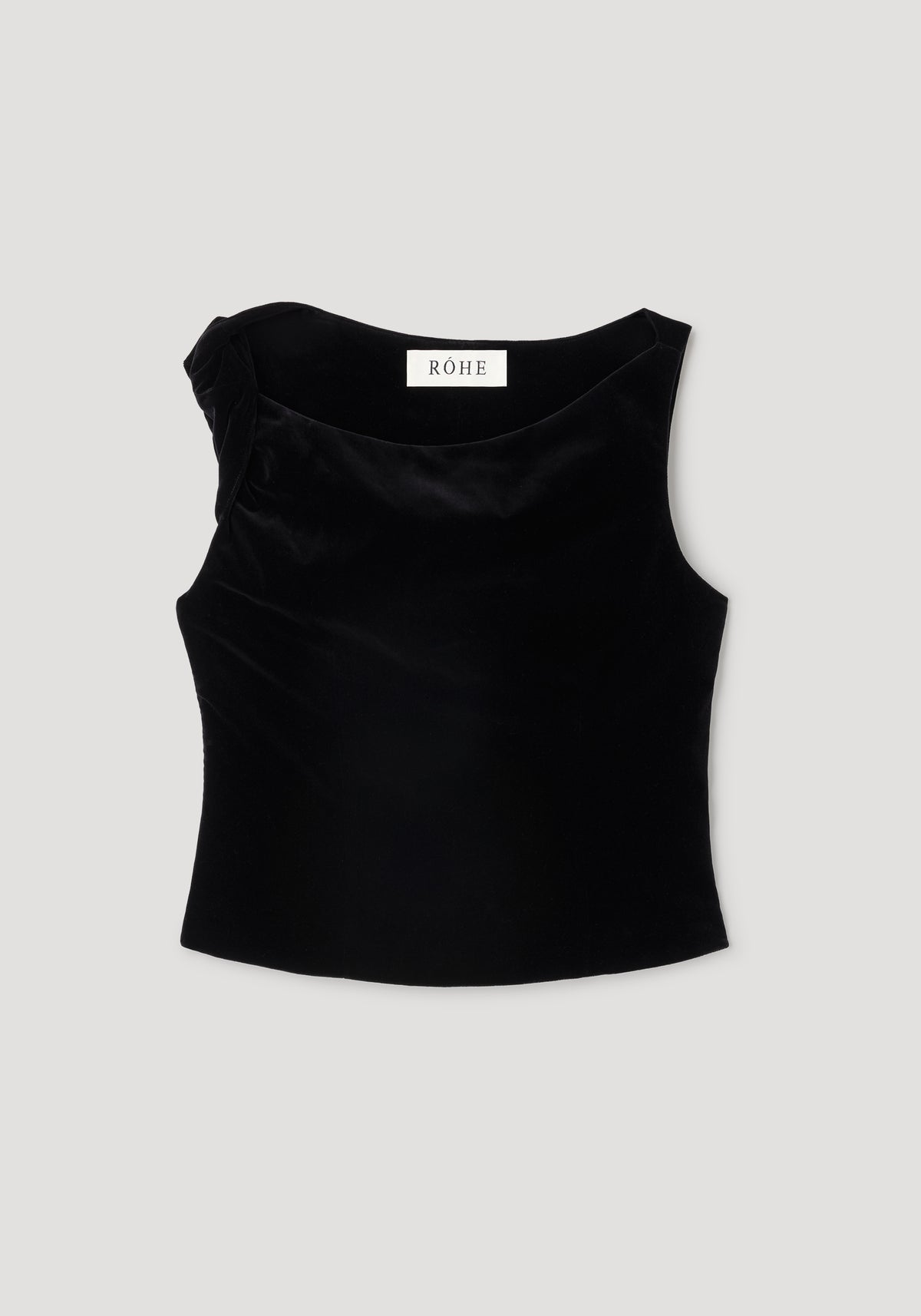 Draped velvet top | black with a soft, luxurious texture and one-shoulder design, creating an elegant and stylish silhouette perfect for formal or evening wear.