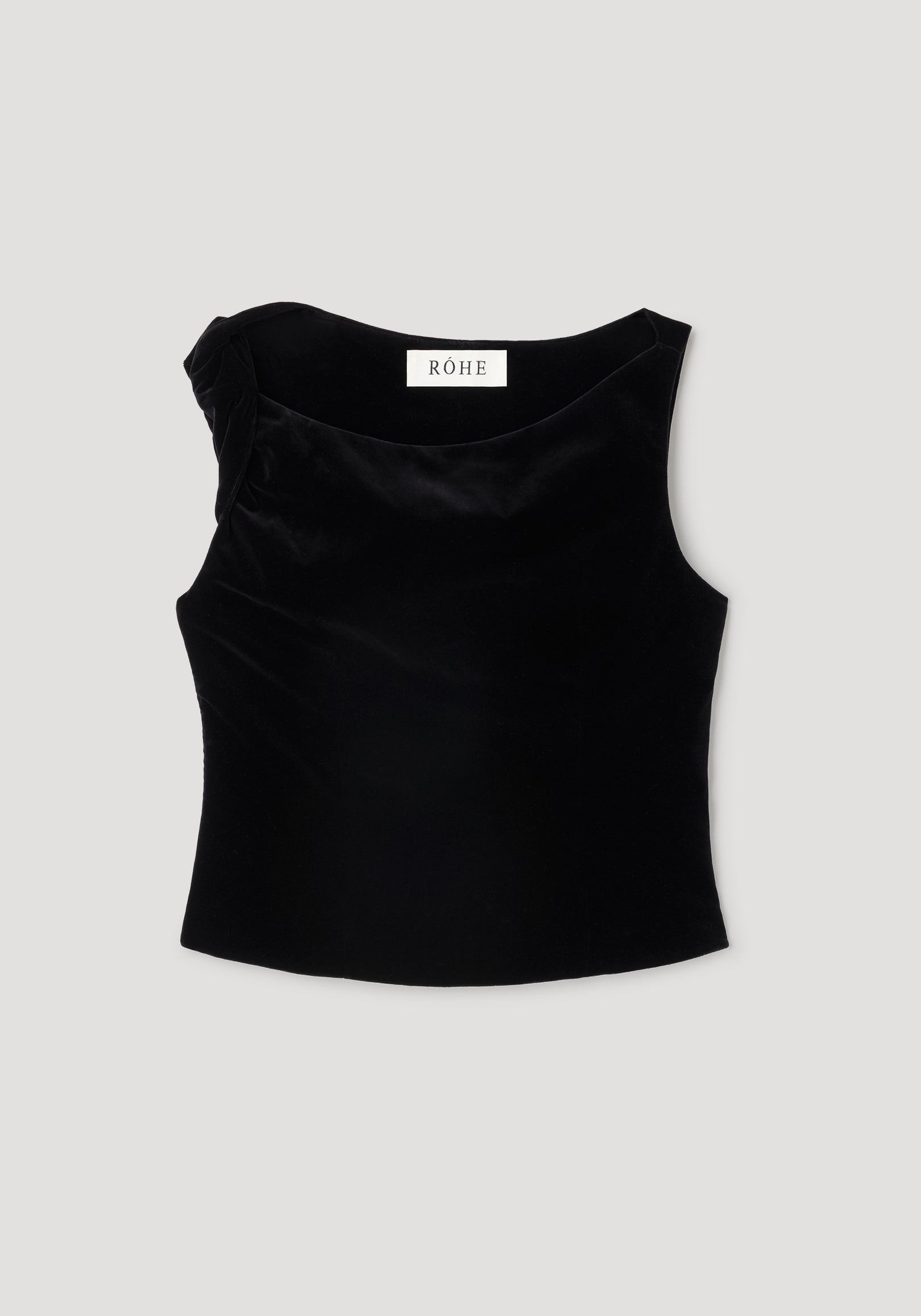 Draped velvet top | black with a soft, luxurious texture and one-shoulder design, creating an elegant and stylish silhouette perfect for formal or evening wear.