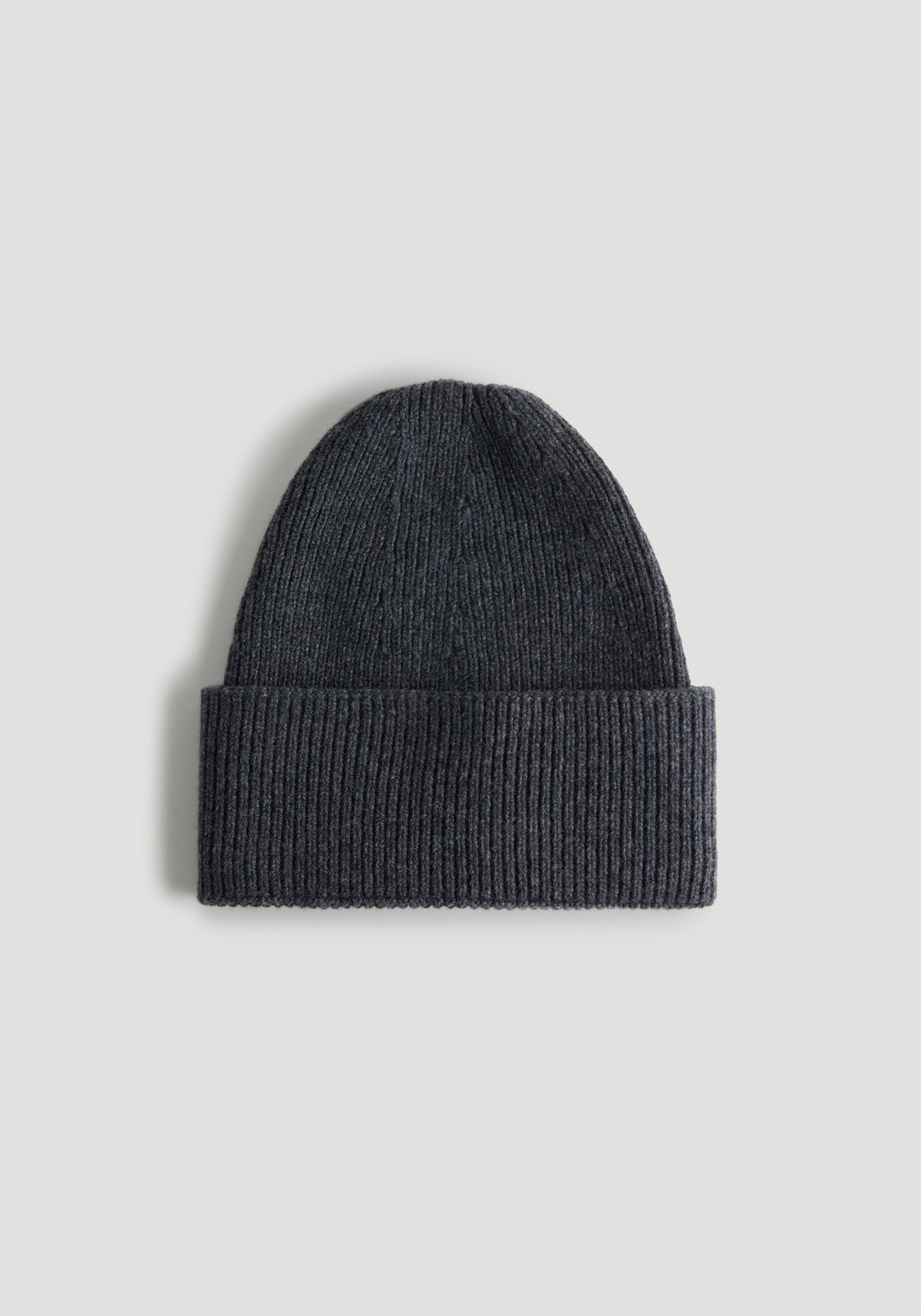 Beanie | anthracite melange with a ribbed knit texture and folded cuff, displayed on a neutral background.