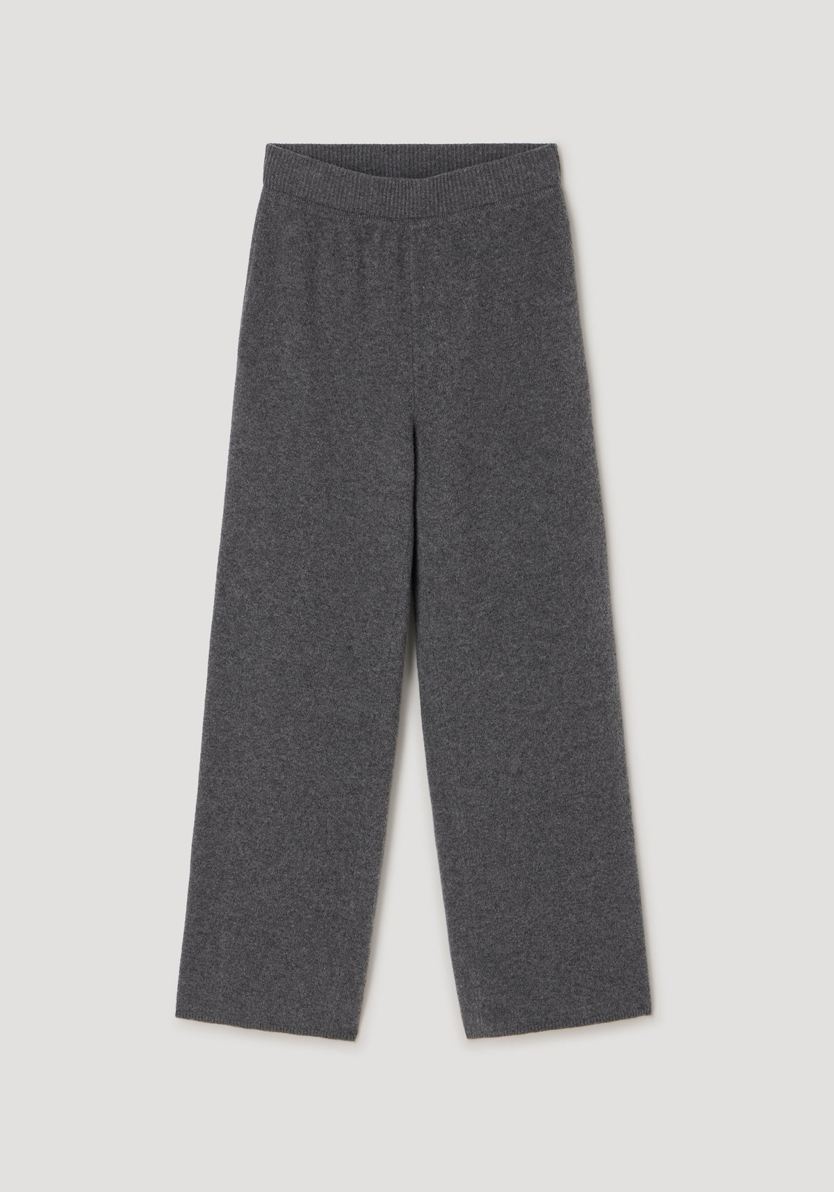 Compact knitted trousers | dark grey melange displayed flat on a light background, featuring a wide-leg fit and a comfortable elastic waistband.