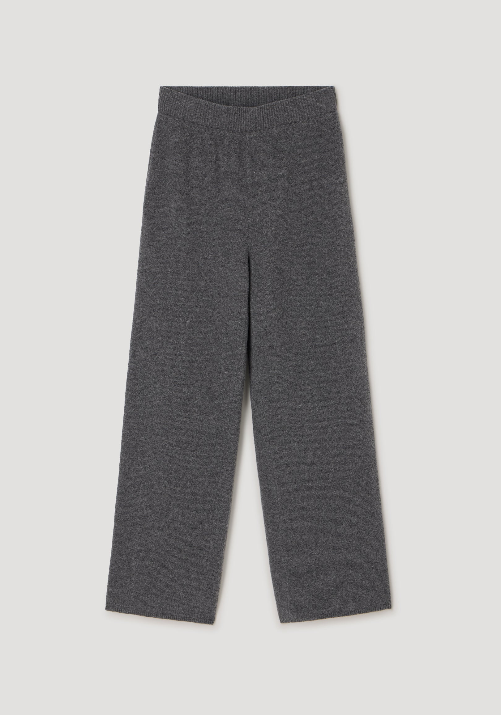 Compact knitted trousers | dark grey melange displayed flat on a light background, featuring a wide-leg fit and a comfortable elastic waistband.