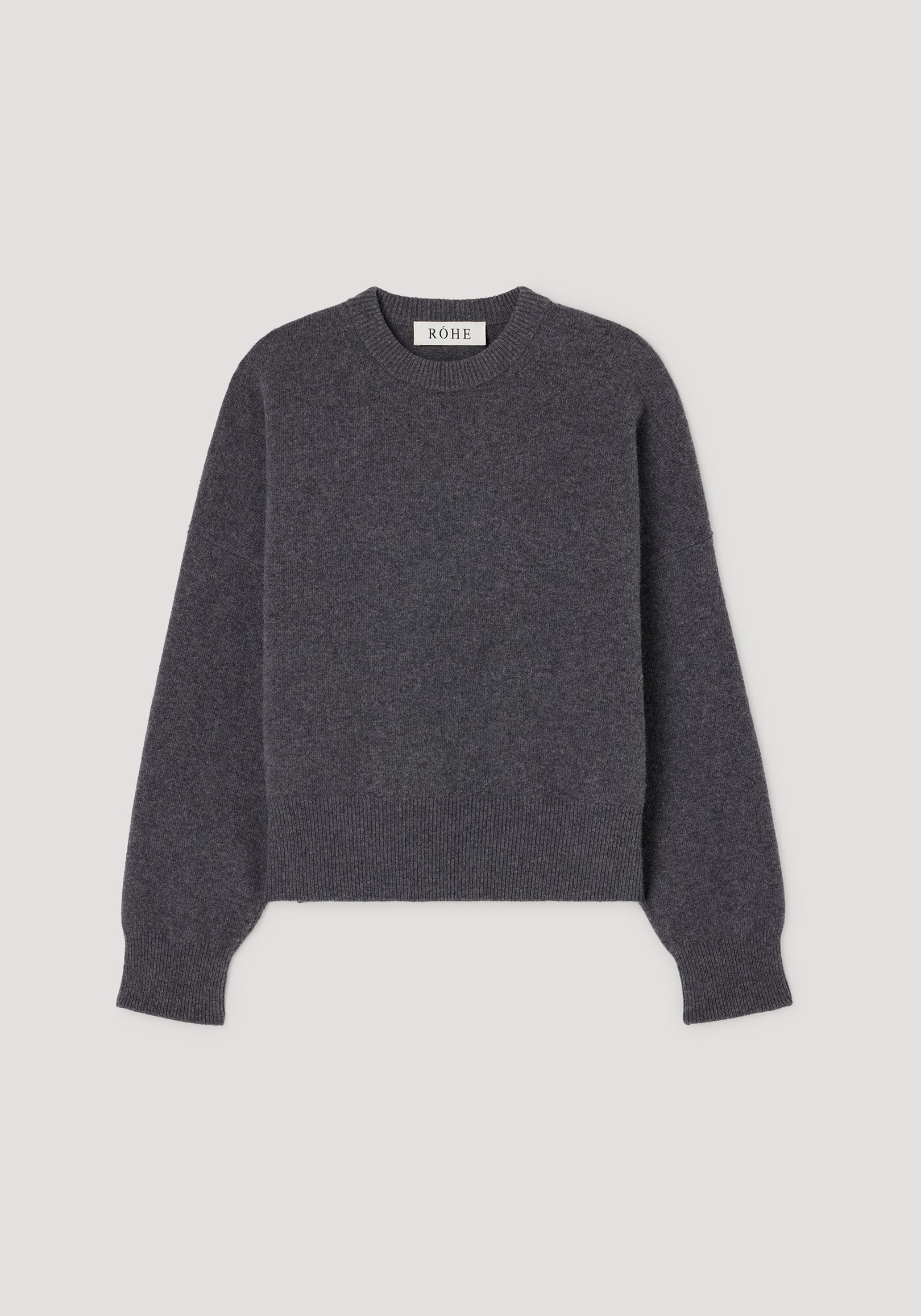 Classic crewneck jumper | dark grey melange, featuring a soft knit fabric with long sleeves and ribbed cuffs and hem for a comfortable, timeless fit.