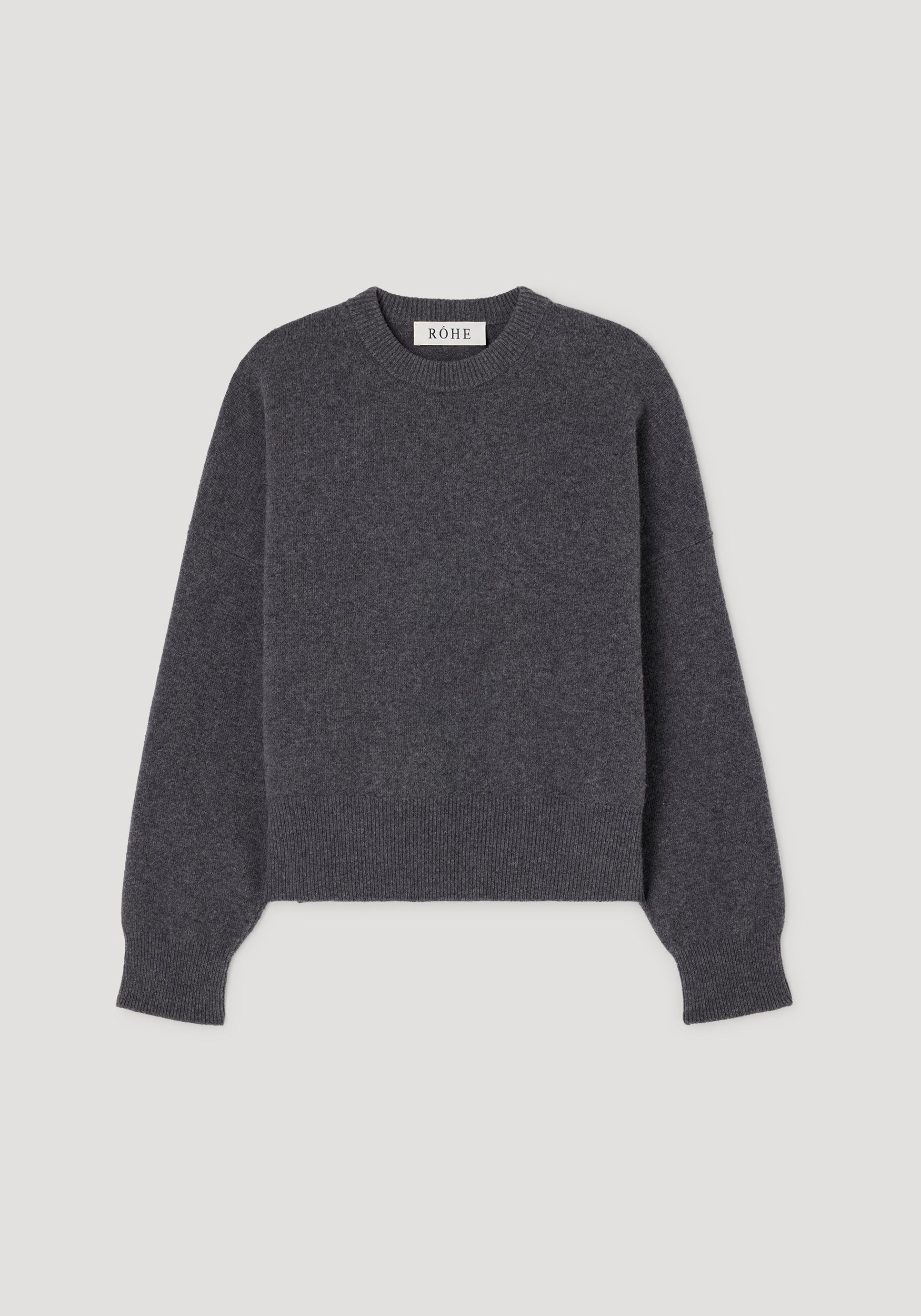 Classic crewneck jumper | dark grey melange, featuring a soft knit fabric with long sleeves and ribbed cuffs and hem for a comfortable, timeless fit.