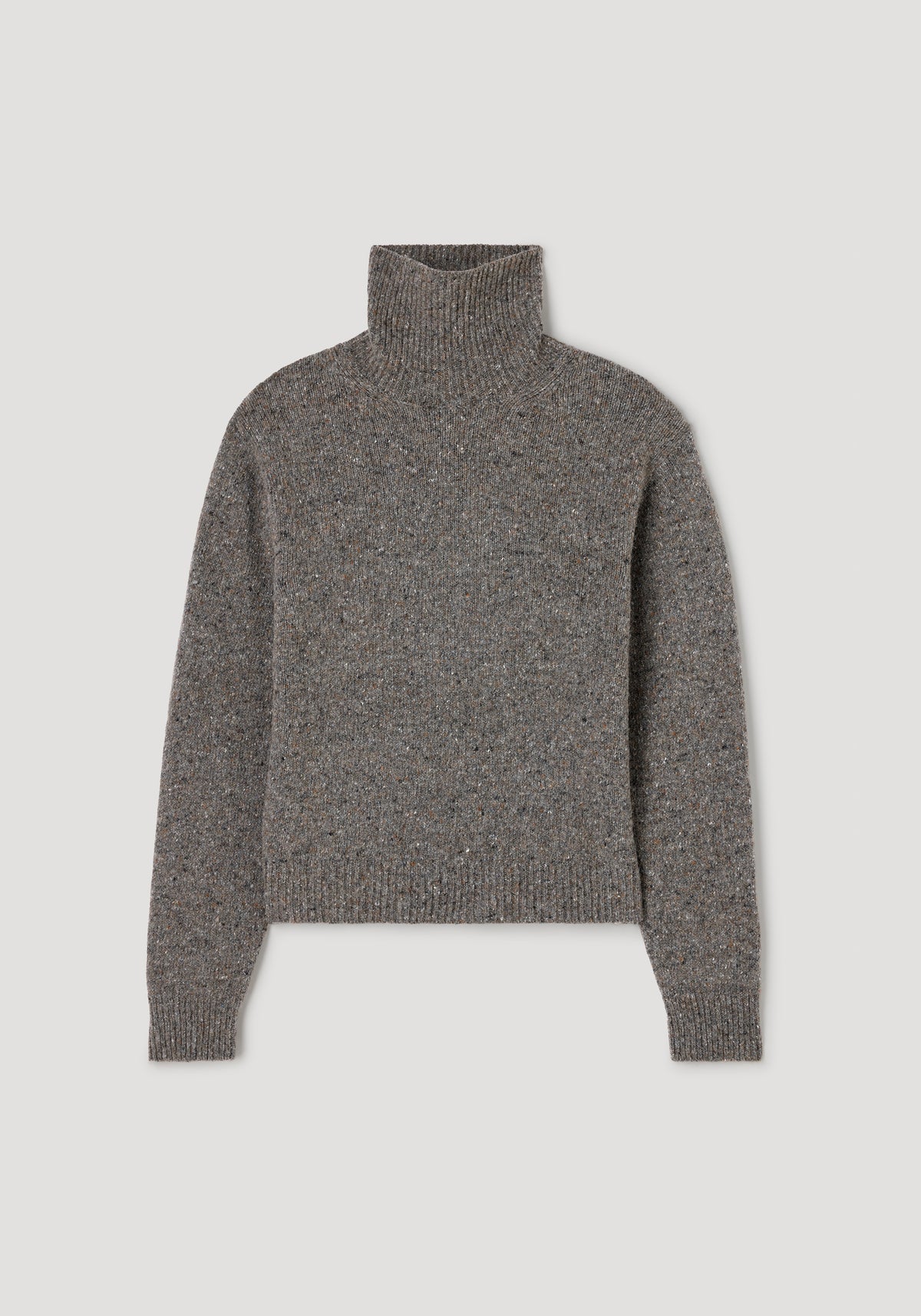 Mouliné turtleneck | grey mouliné made of soft textured knit fabric featuring a ribbed high neck, long sleeves, and ribbed cuffs and hem for a cozy fit.