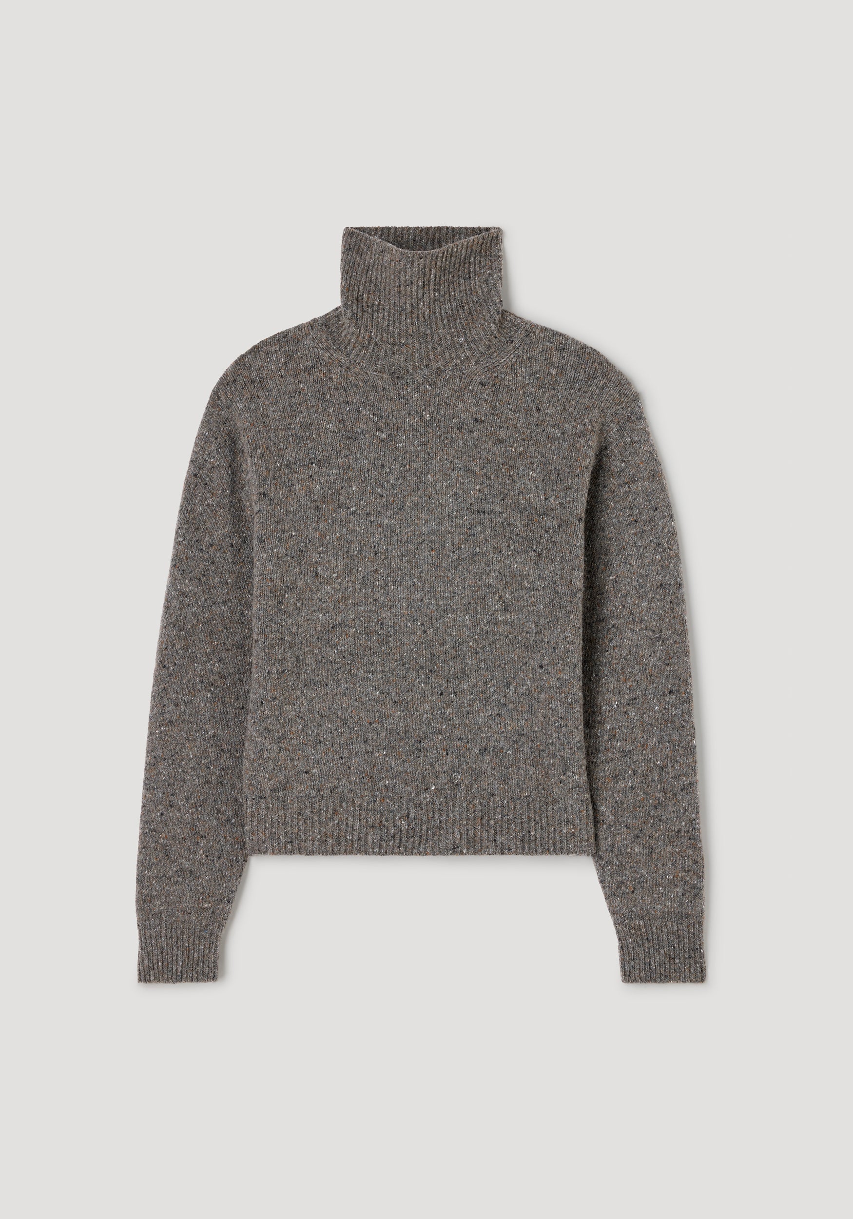 Mouliné turtleneck | grey mouliné made of soft textured knit fabric featuring a ribbed high neck, long sleeves, and ribbed cuffs and hem for a cozy fit.