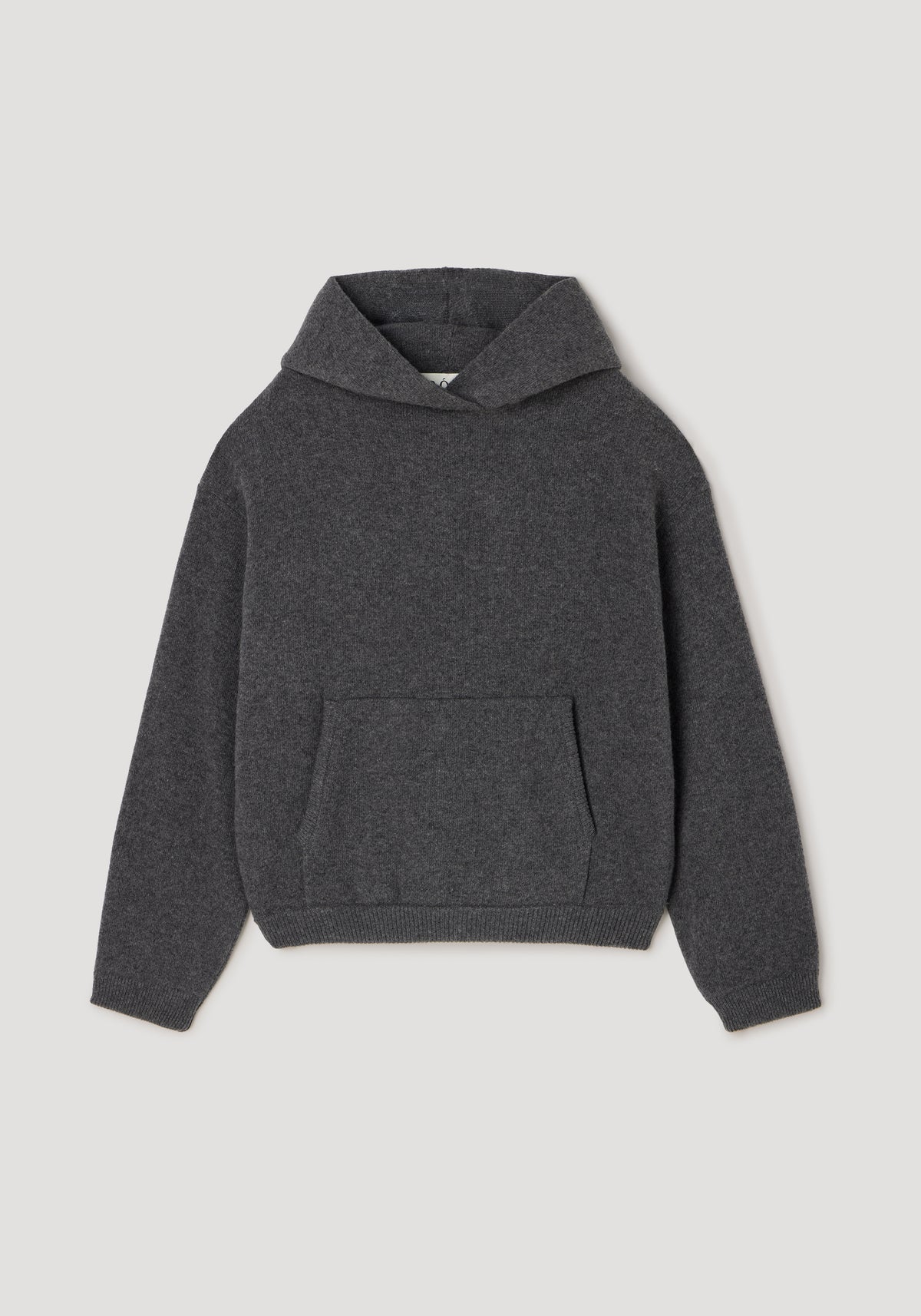 Hooded kangeroo jumper | dark grey melange, dark grey pullover with hood, long sleeves and front kangaroo pocket shown flat lay