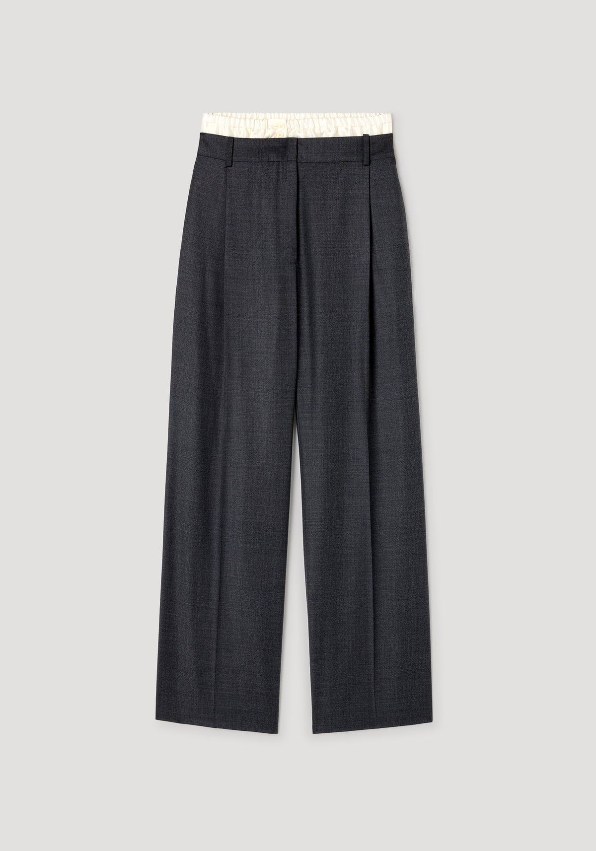 Boxer detailed trousers | dark grey melange with a tailored fit, featuring pleats and a contrasting white elastic waistband for a modern look.