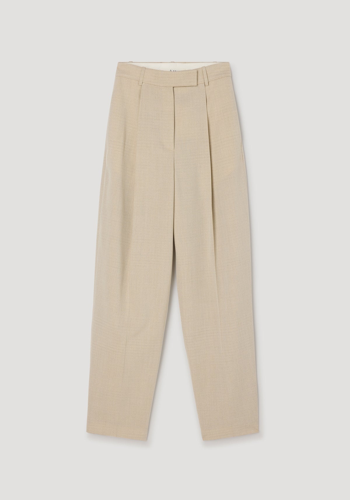 Daria - Single pleat straight leg trousers | butter in light beige fabric featuring a high waist, belt loops, and a clean single pleat down the front for a tailored look.