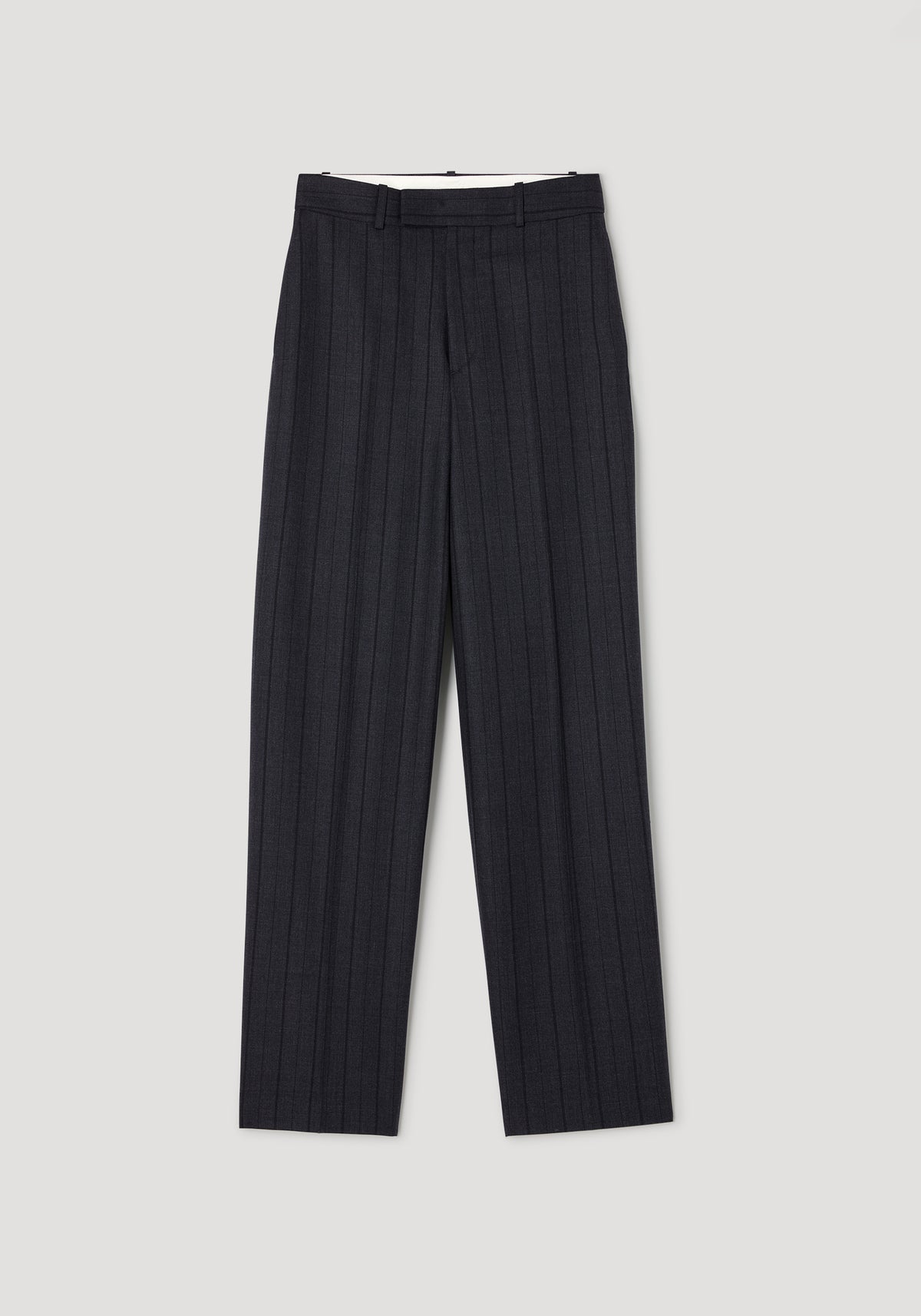 Kee - Straight leg tailored trousers | charcoal stripe in dark charcoal color with subtle vertical stripes, featuring belt loops and a tailored fit for a polished look.