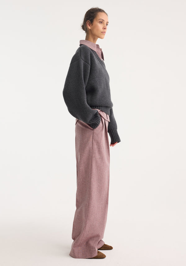 Sculptural compact v-neck | mid grey melange
