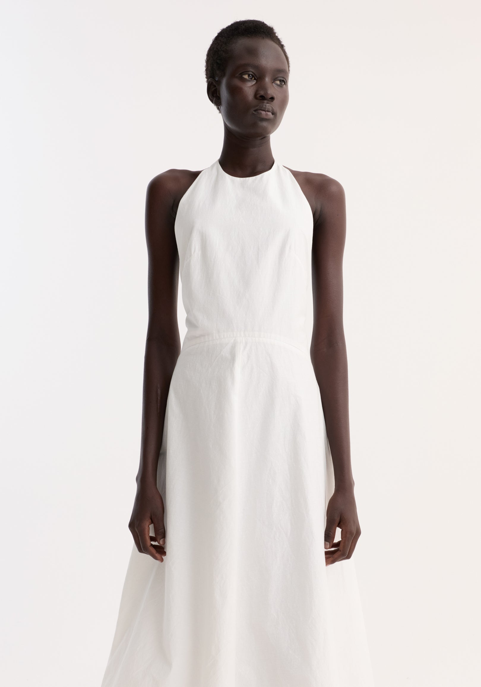 Halter textured cotton dress | off white
