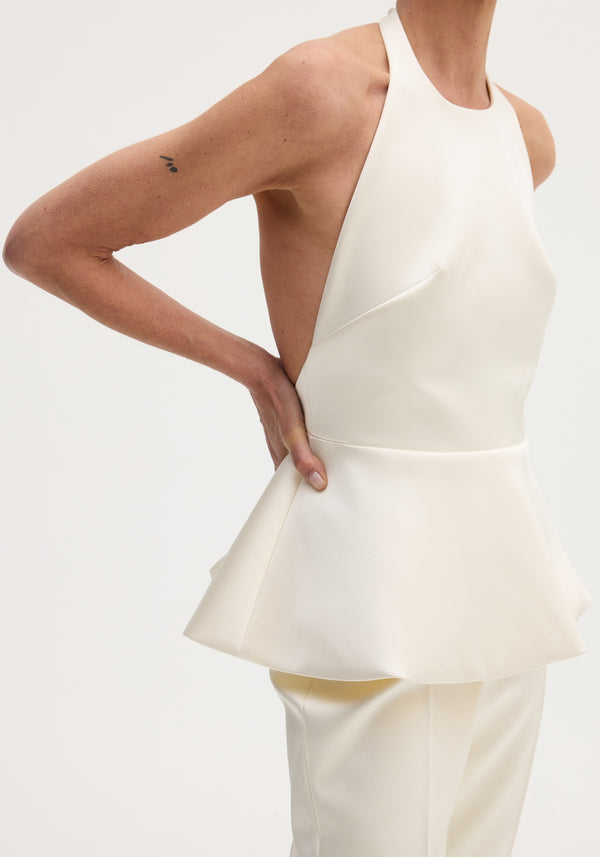 Sculptural satin halter top | ivory