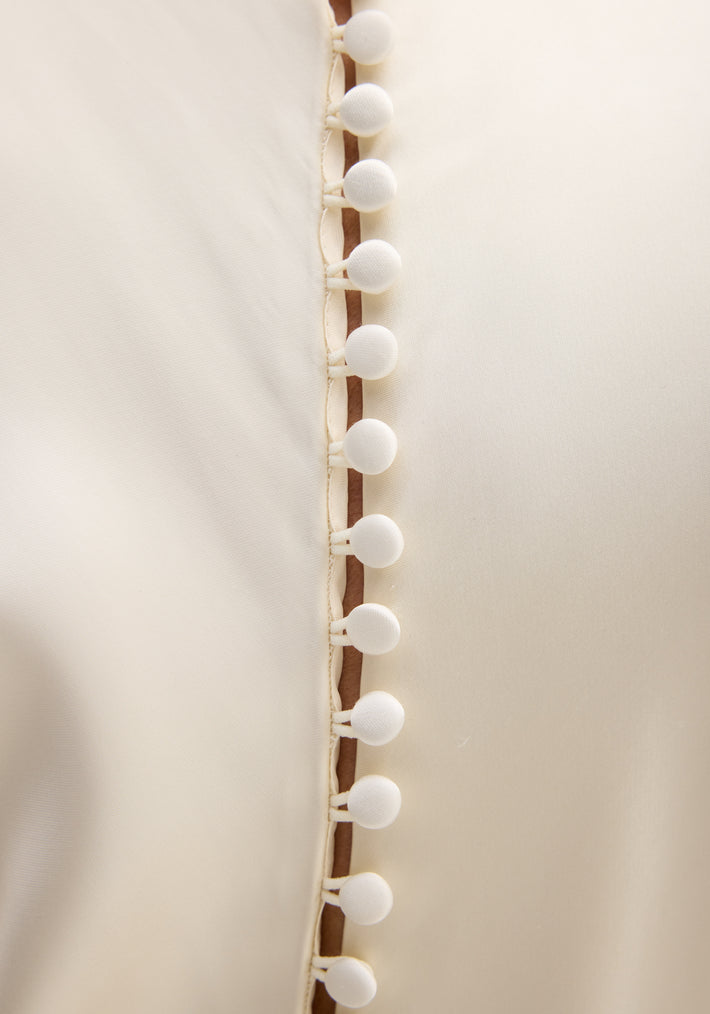 Satin button down dress with train | ivory