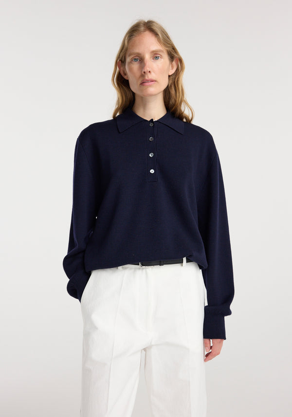 Merino wool polo | navy