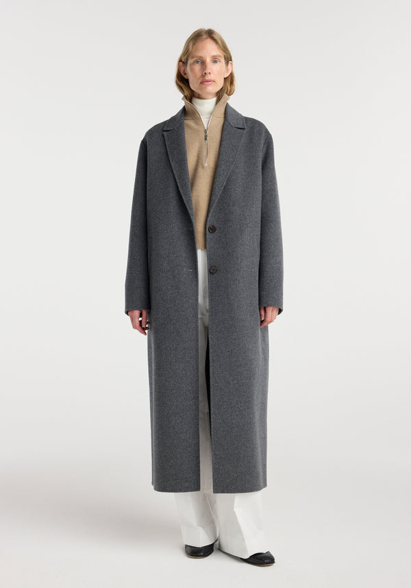 Double-faced wool long coat | dark grey melange