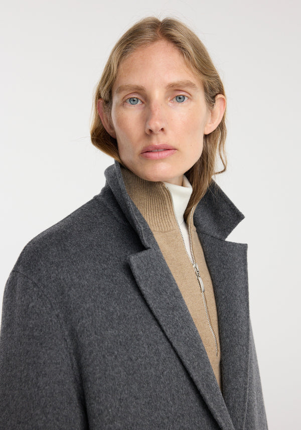 Double-faced wool long coat | dark grey melange