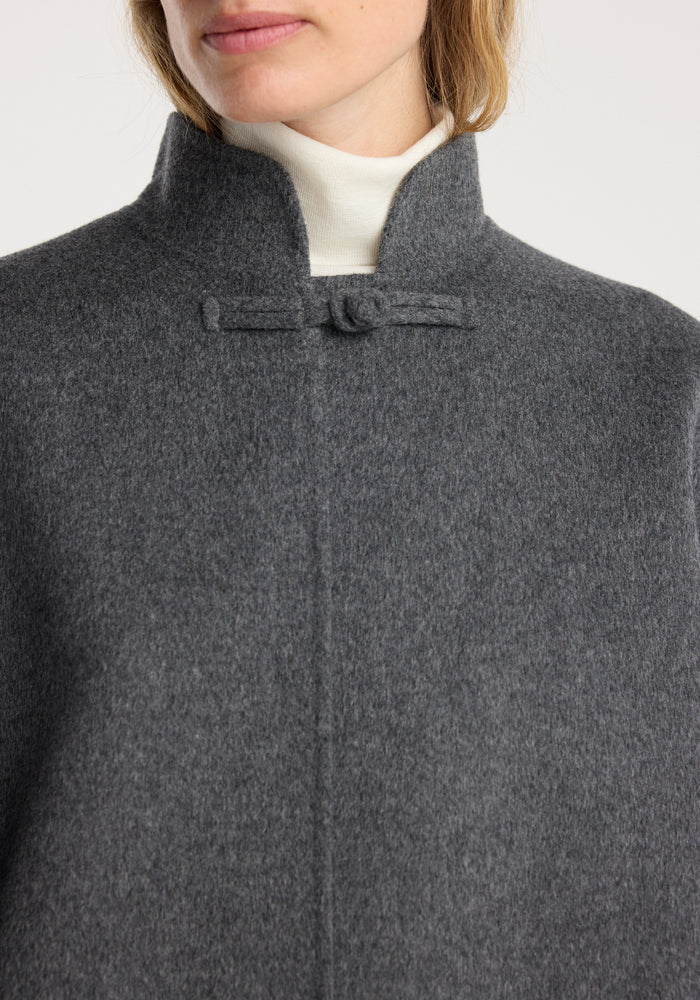 Double-faced wool pankou closure poncho | dark grey melange