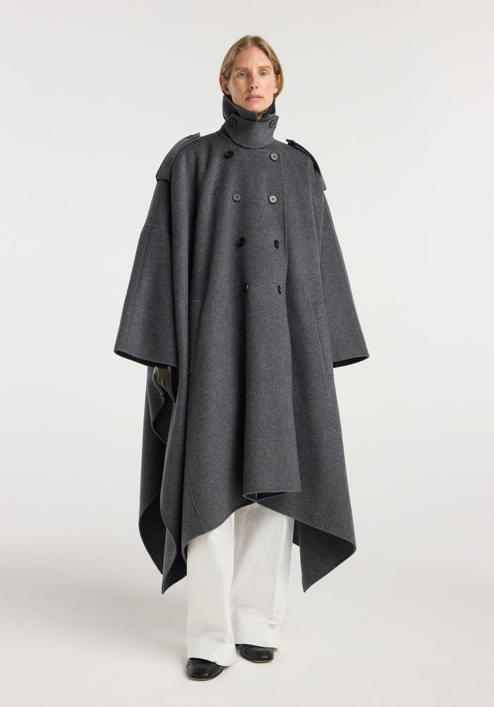 Double-faced cape trenchcoat | dark grey melange