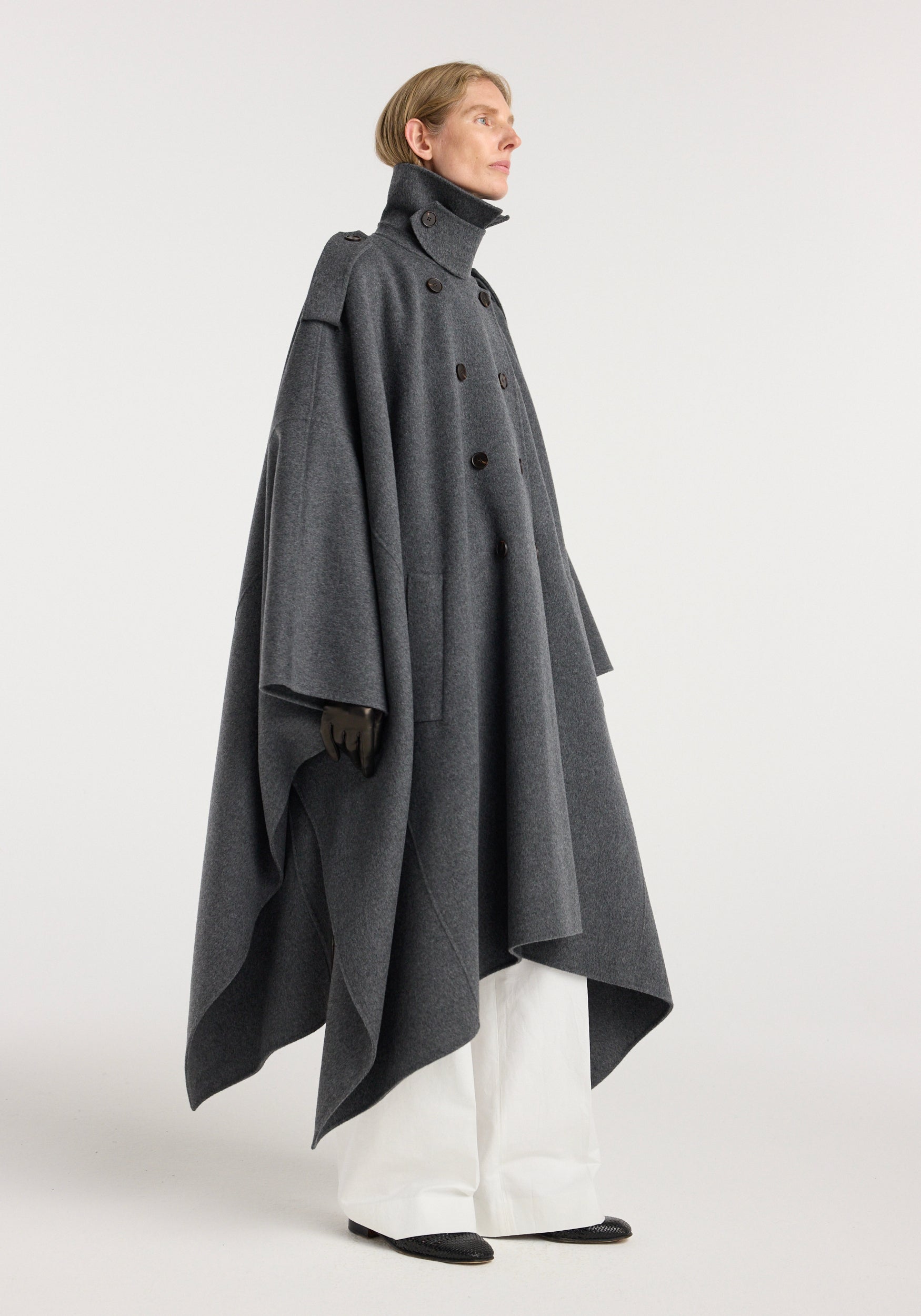 Double-faced cape trenchcoat | dark grey melange