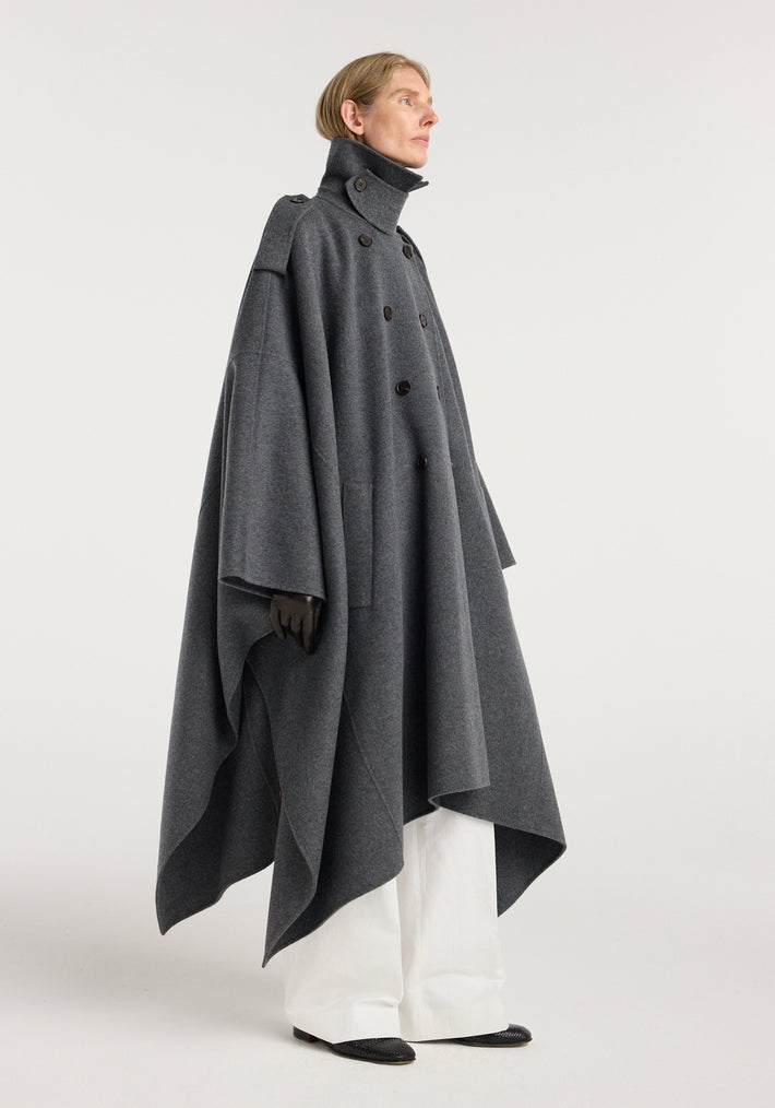 Double-faced cape trenchcoat | dark grey melange