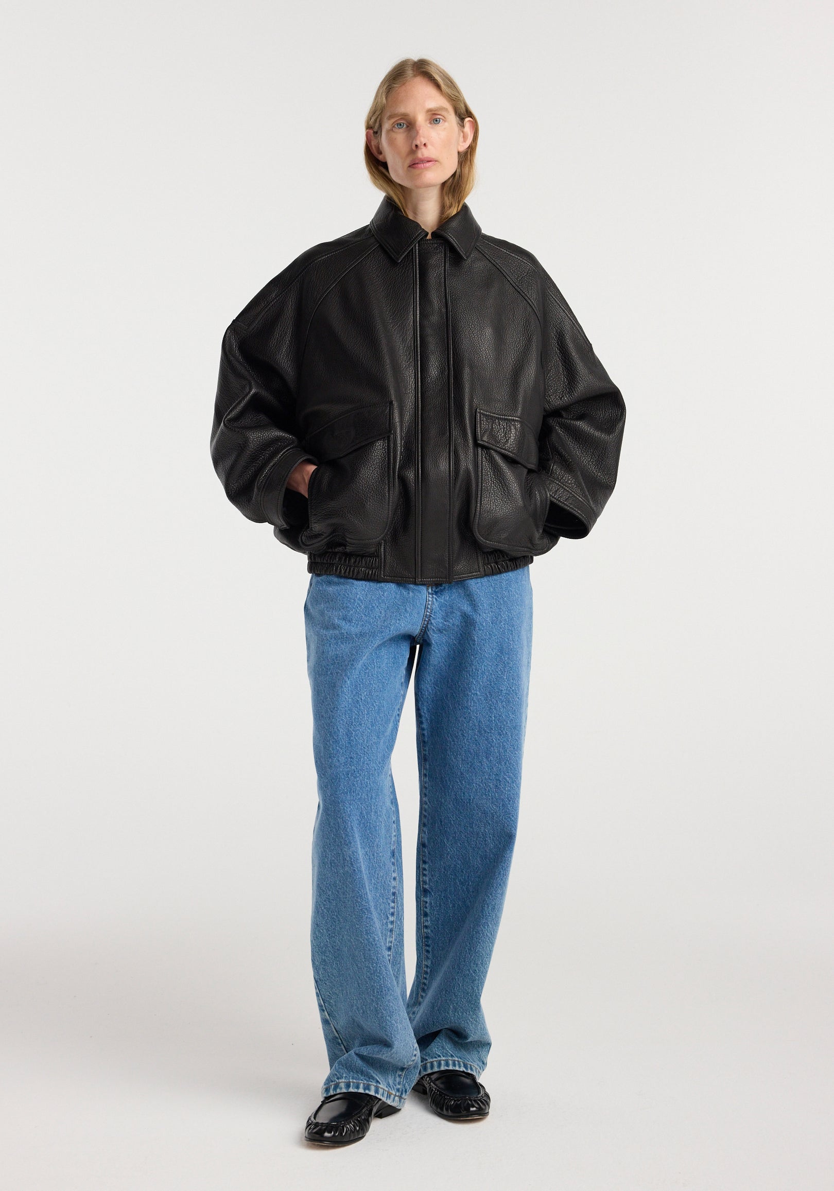 Grain leather aviator jacket | black