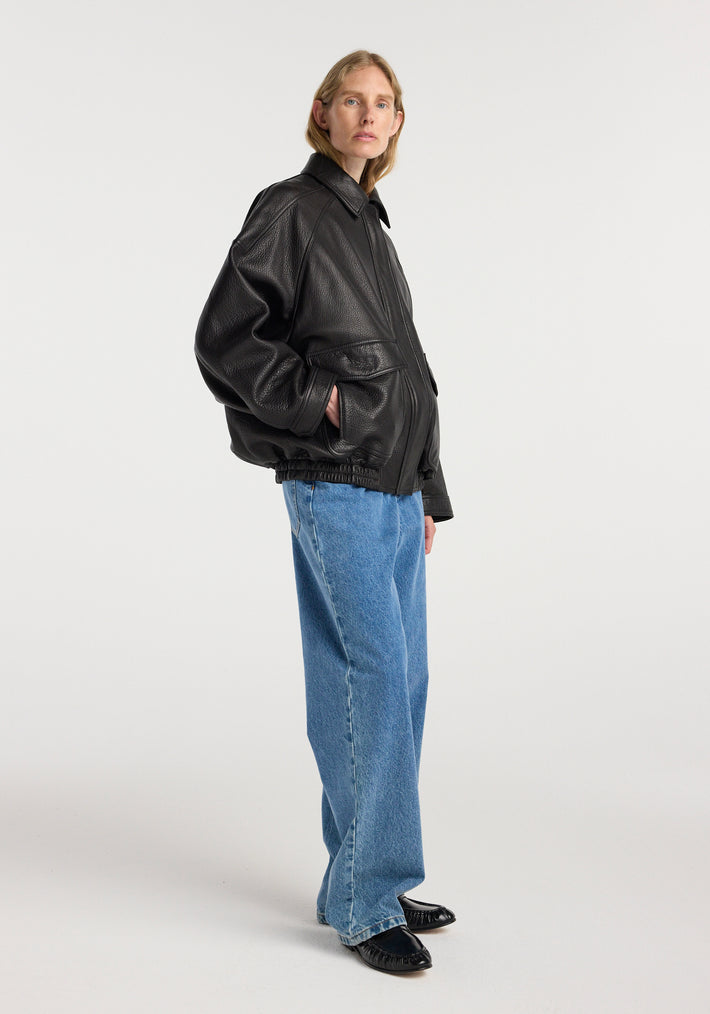Grain leather aviator jacket | black