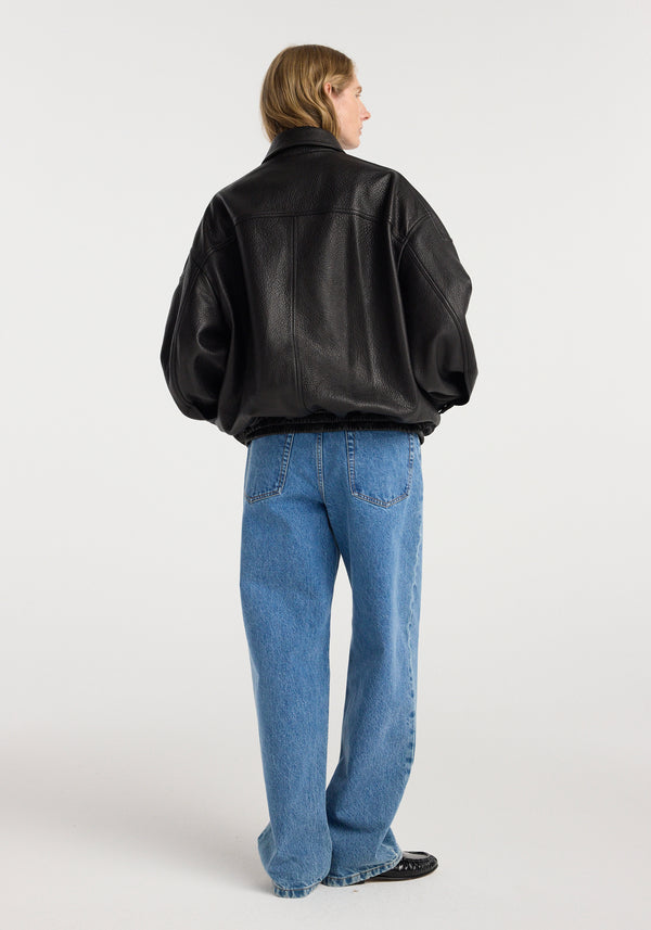 Grain leather aviator jacket | black