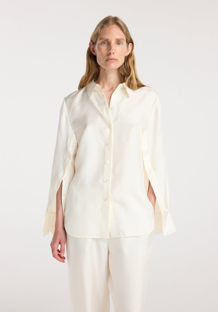 Silk open-sleeve detailed shirt | cream