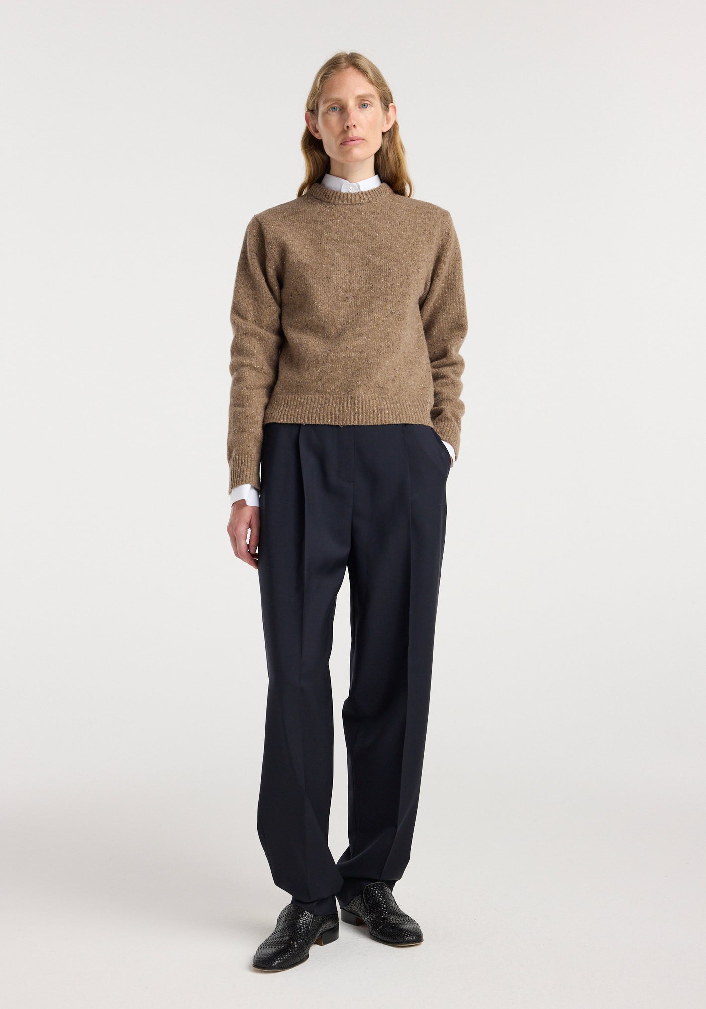 Fitted mouliné crewneck | mouliné taupe melange