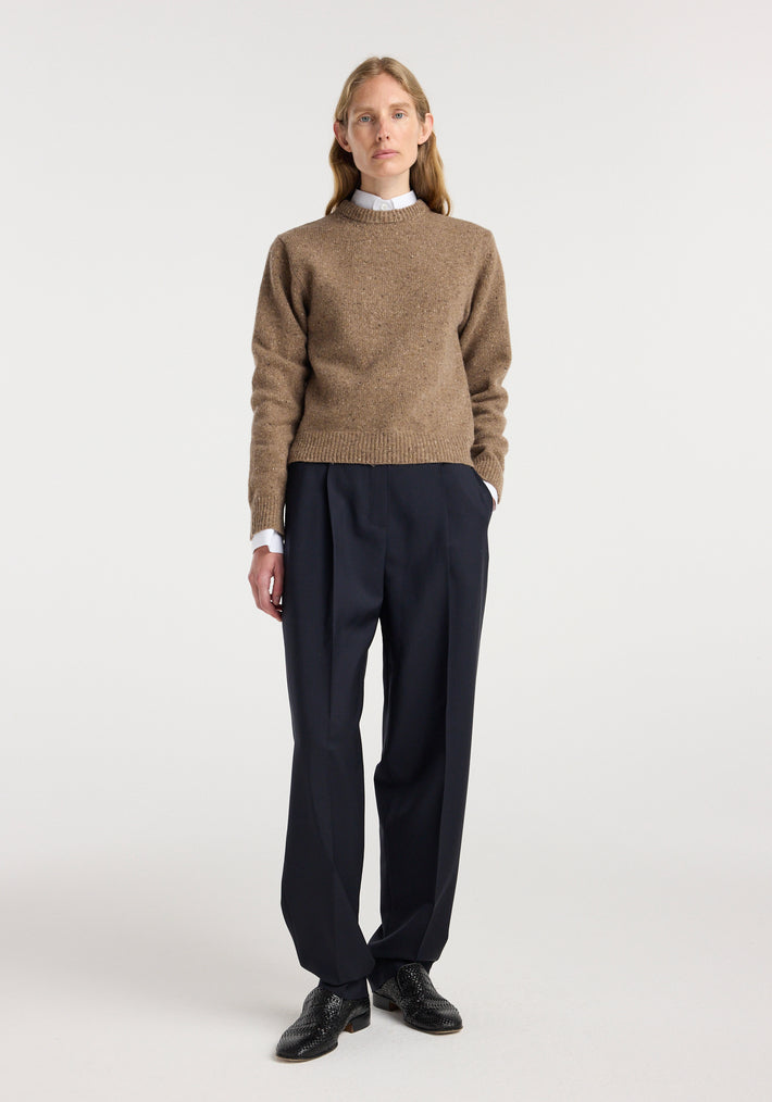 Fitted mouliné crewneck | mouliné taupe melange