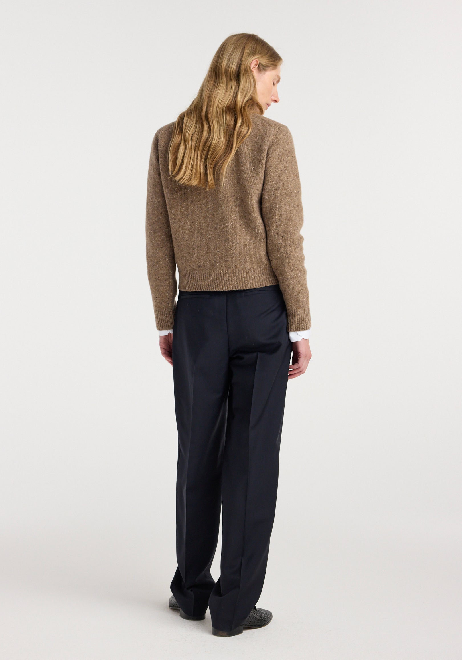 Fitted mouliné crewneck | mouliné taupe melange