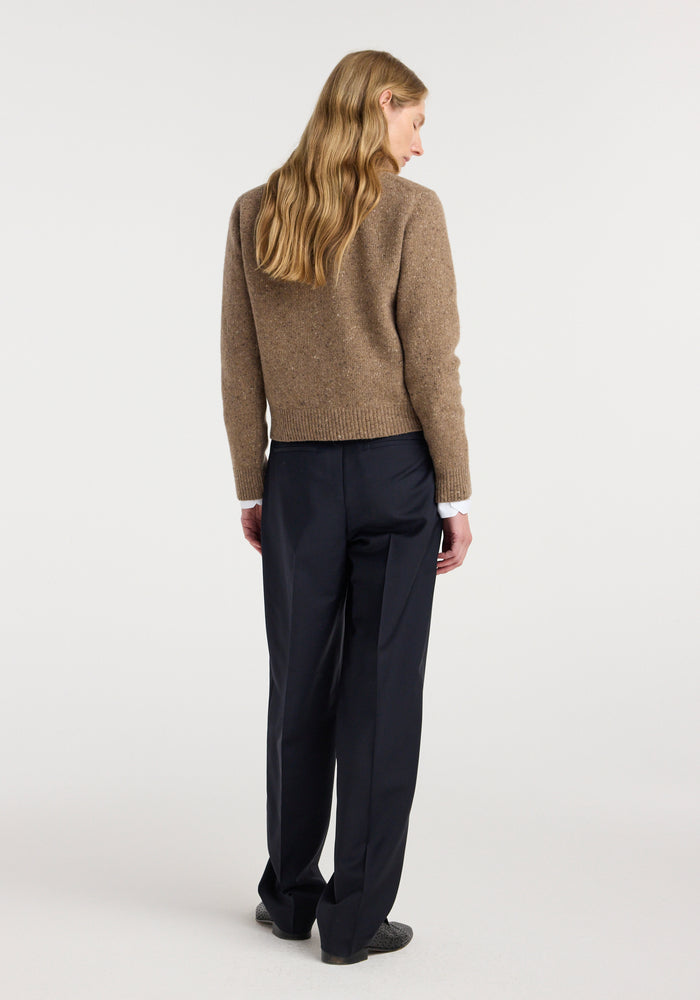 Fitted mouliné crewneck | mouliné taupe melange