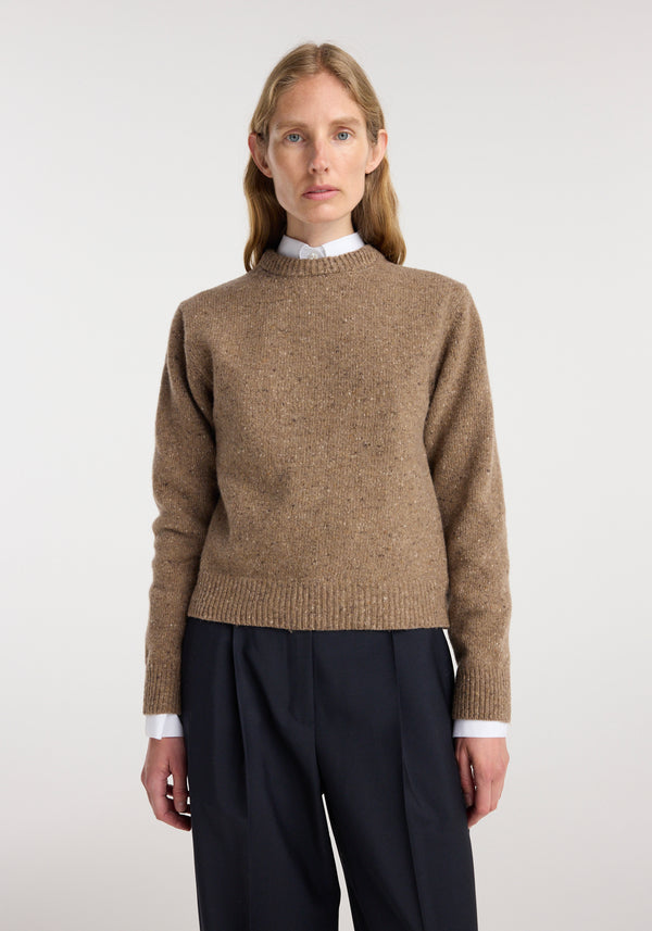 Fitted mouliné crewneck | mouliné taupe melange