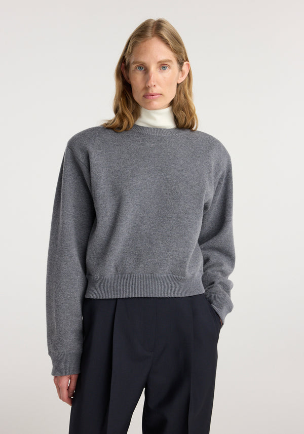 Statement shoulder crewneck | mid grey melange