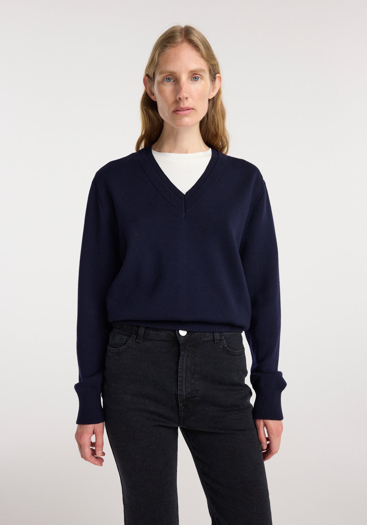 Double v-neck jumper | navy